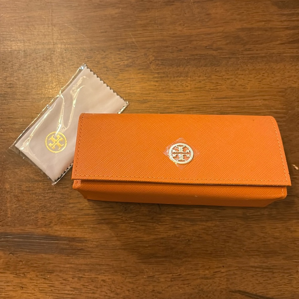 Tory Burch Orange Glasses Case Sleek Design Signature Logo